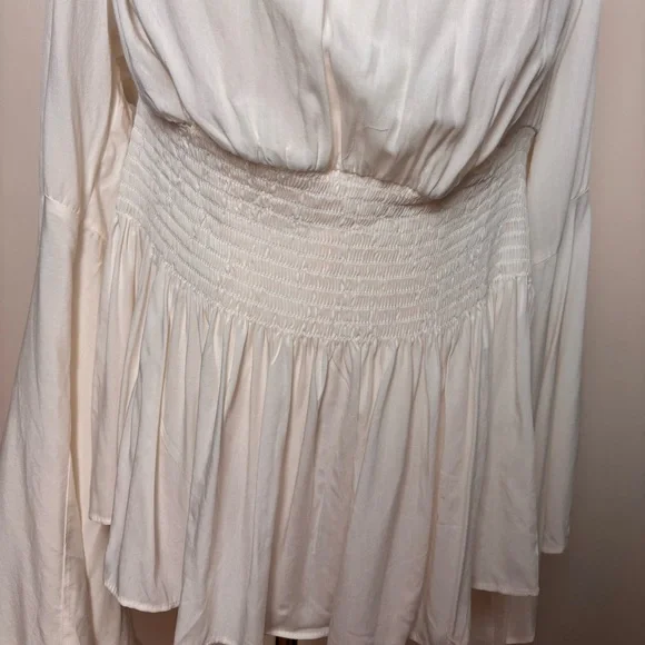 Belle Pogue White Smocked Waist Peasant Blouse Bell Sleeve Festival Top Sz 2XL - Picture 3 of 13
